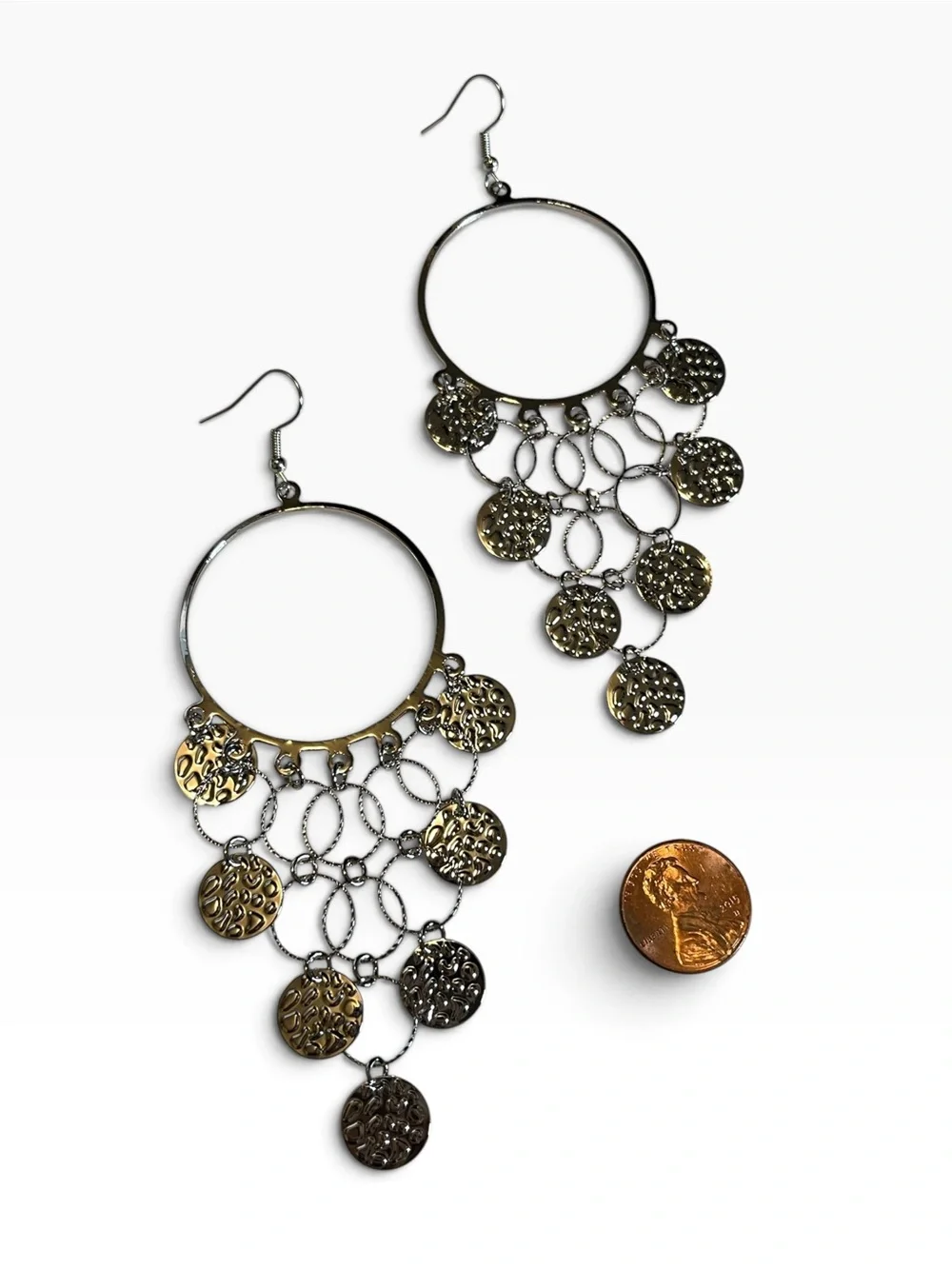 🍭5 for $20🍭 Hoop Silver Tone Disk Drop Earrings CC X